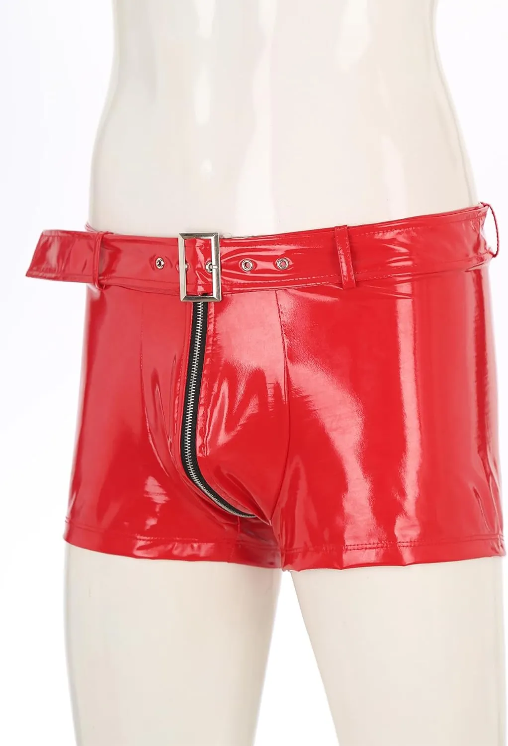Men's Wet Look Latex PVC Leather Zipper Shorts Bulge Pouch Boxer Brief Clubwear Hot Pants