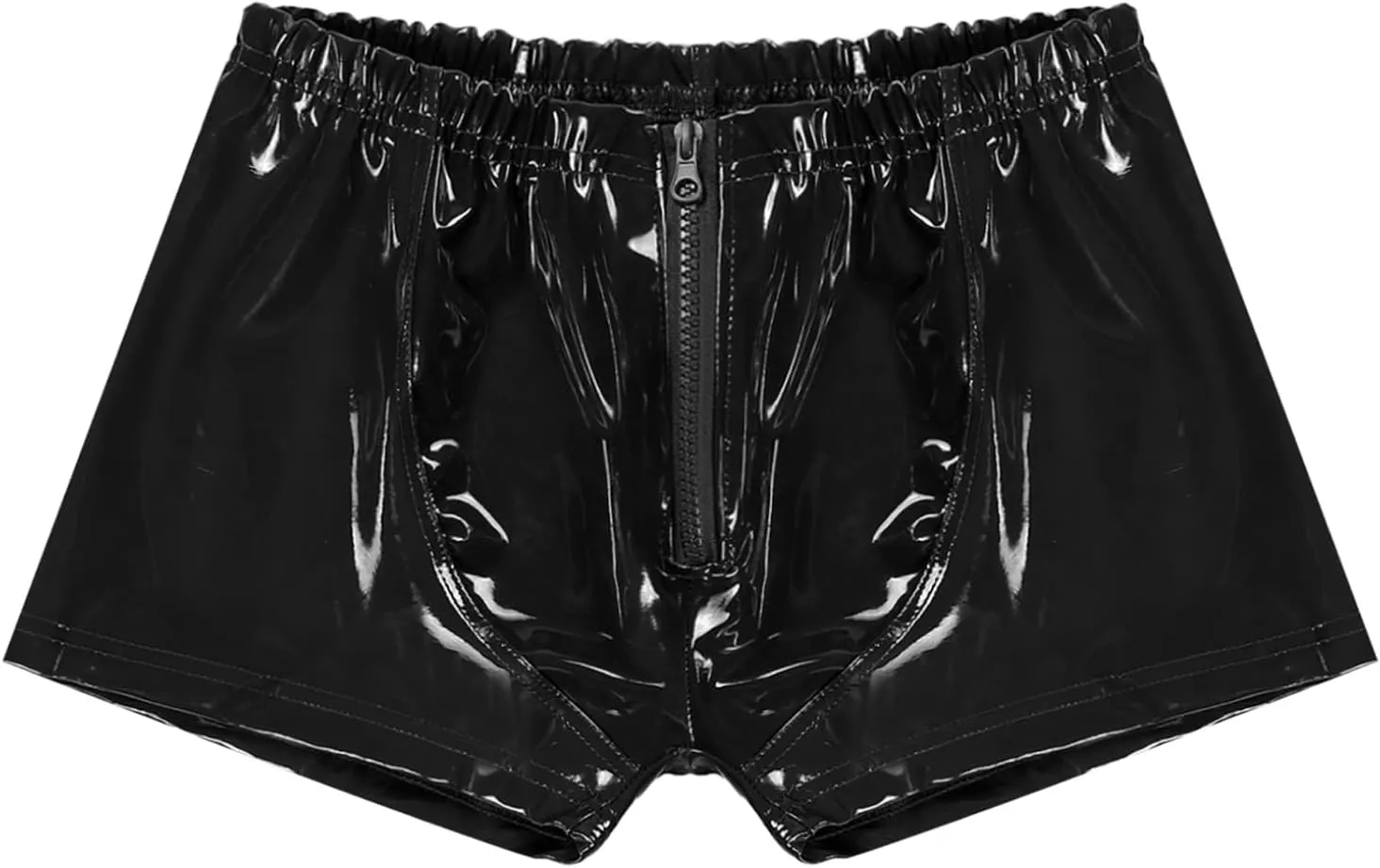 Men's Wet Look PVC Leather Underwear Sexy Boxer Briefs Nightclub Hot Pants Zipper Pouch Shorts