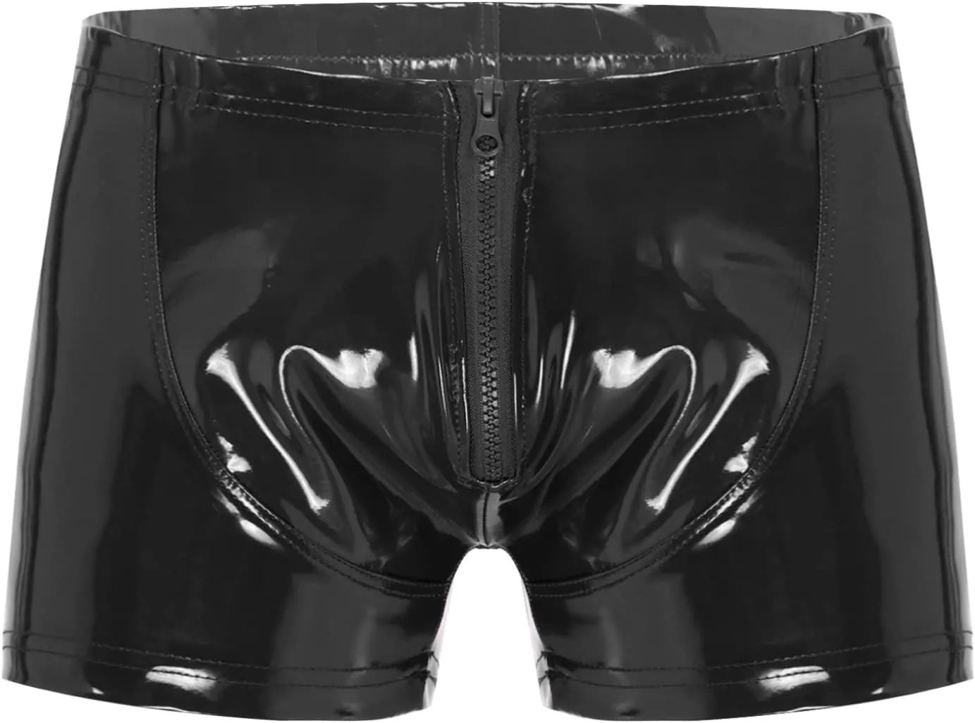 Men's Wet Look PVC Leather Underwear Sexy Boxer Briefs Nightclub Hot Pants Zipper Pouch Shorts