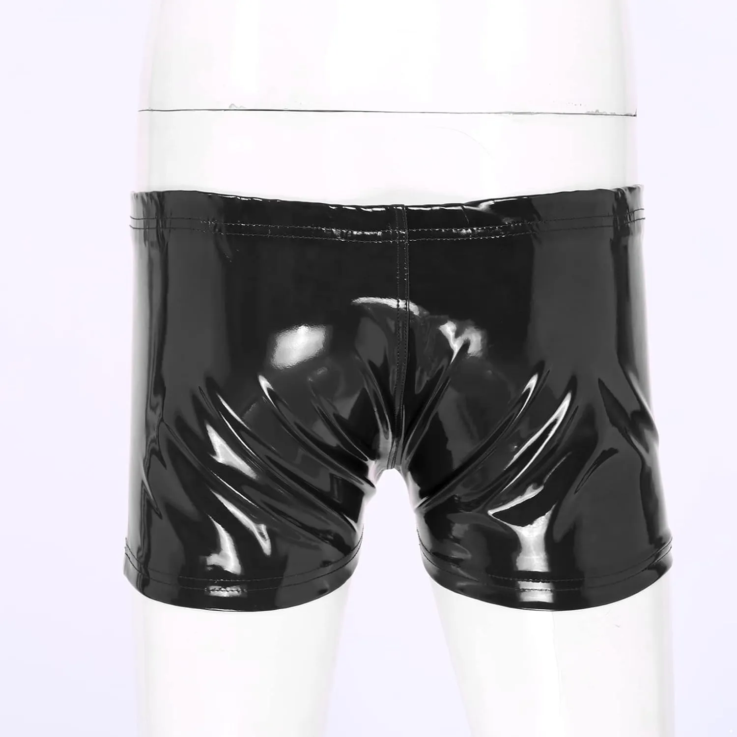 Men's Wet Look PVC Leather Underwear Sexy Boxer Briefs Nightclub Hot Pants Zipper Pouch Shorts
