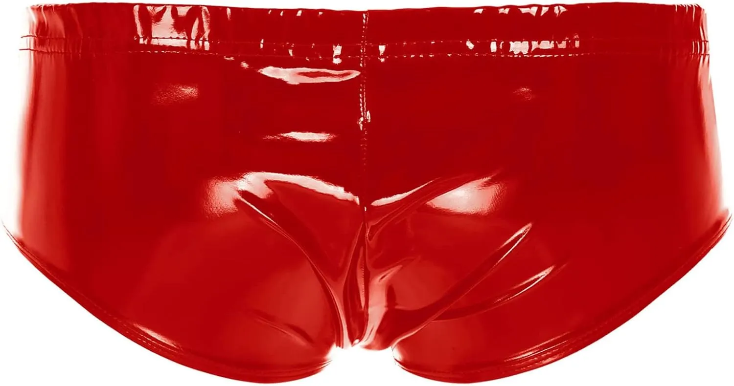 Mens Wetlook Elastic Waistband Hot Short Briefs Patent Leather Low Rise Bikini Panties