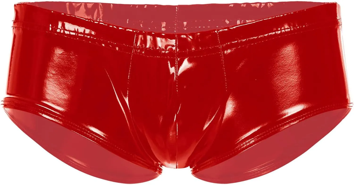 Mens Wetlook Elastic Waistband Hot Short Briefs Patent Leather Low Rise Bikini Panties