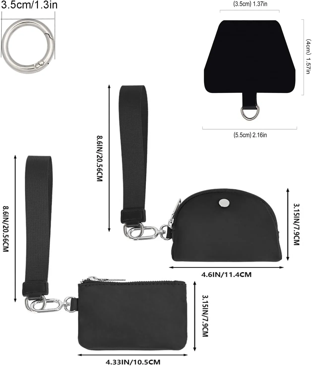 Mini Zip Around Wristlet Wallet for Women, Key Ring and Tether Tab for Cell Phone,Detachable Dual Pouch Wristlet Portable Coin Purse, Purse Mini Coin Pocket for Women (Black)