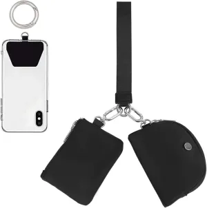 Mini Zip Around Wristlet Wallet for Women, Key Ring and Tether Tab for Cell Phone,Detachable Dual Pouch Wristlet Portable Coin Purse, Purse Mini Coin Pocket for Women (Black)