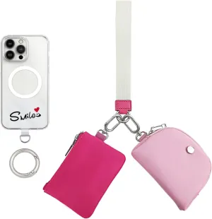 Mini Zip Around Wristlet Wallet for Women, Key Ring and Tether Tab for Cell Phone,Detachable Dual Pouch Wristlet Portable Coin Purse, Purse Mini Coin Pocket for Women (Rose Pink)