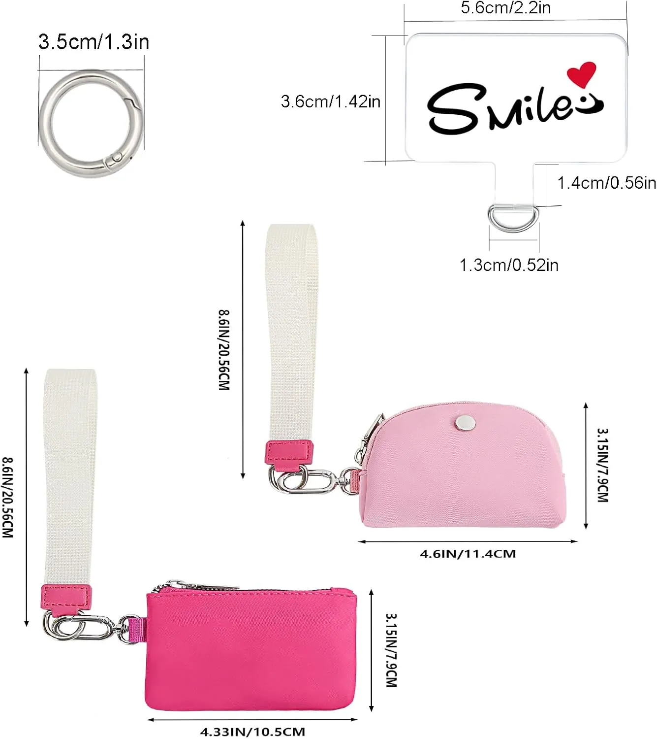 Mini Zip Around Wristlet Wallet for Women, Key Ring and Tether Tab for Cell Phone,Detachable Dual Pouch Wristlet Portable Coin Purse, Purse Mini Coin Pocket for Women (Rose Pink)