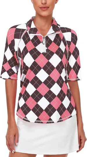 Misyula Womens Golf Shirt Quick Dry Half Sleeve Quarter Zip Polo Workout Tops Tennis Shirts M-3XL
