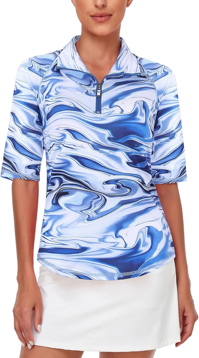 Misyula Womens Golf Shirt Quick Dry Half Sleeve Quarter Zip Polo Workout Tops Tennis Shirts M-3XL