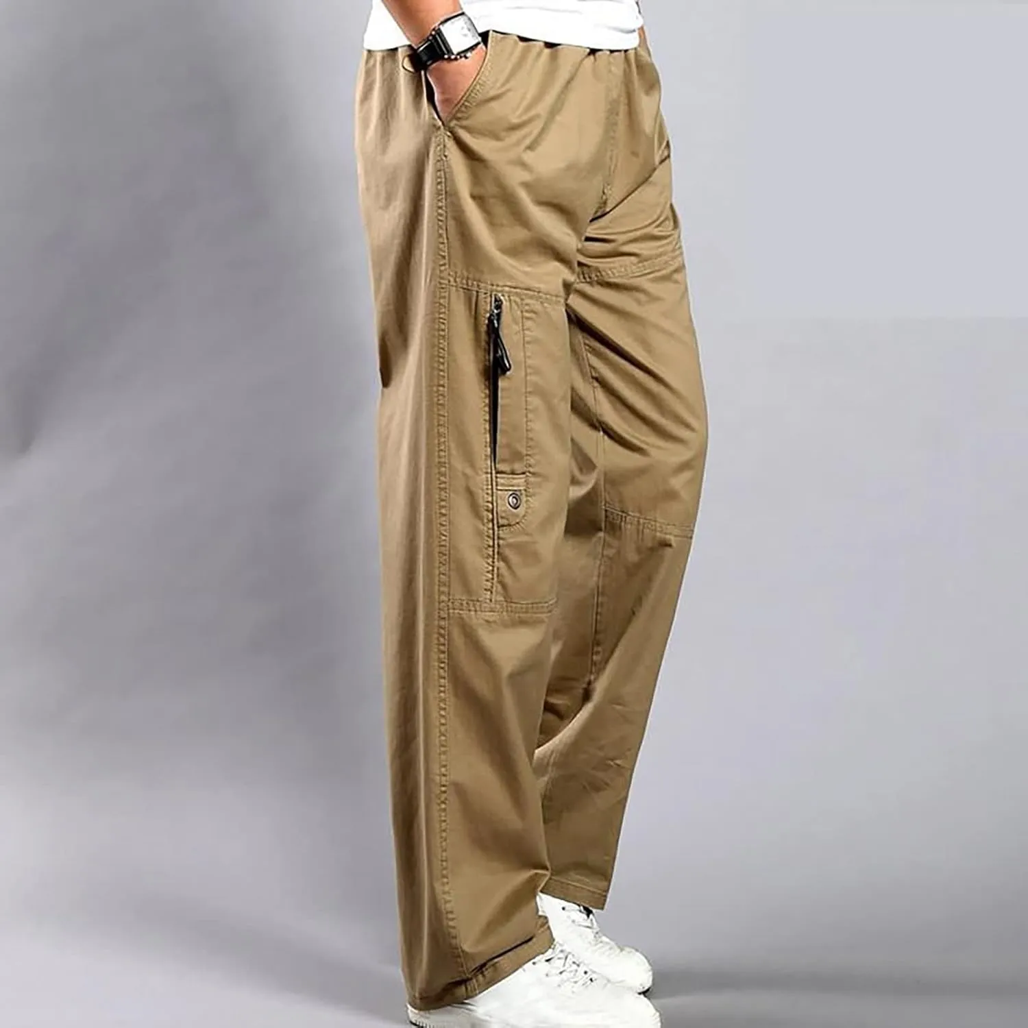 Muscularfit Baggy Cargo Pants Men 2023 Lightweight Solid Cotton Utility Tooling Trouser Causal Loose Multi Pockets Sweatpants