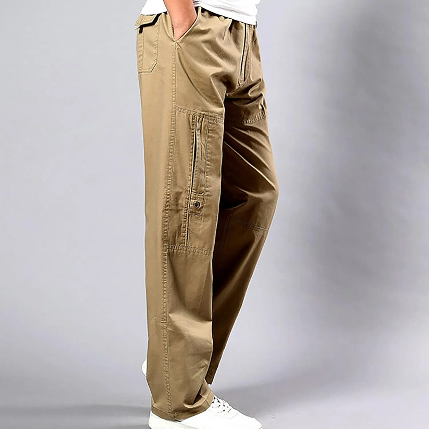 Muscularfit Baggy Cargo Pants Men 2023 Lightweight Solid Cotton Utility Tooling Trouser Causal Loose Multi Pockets Sweatpants
