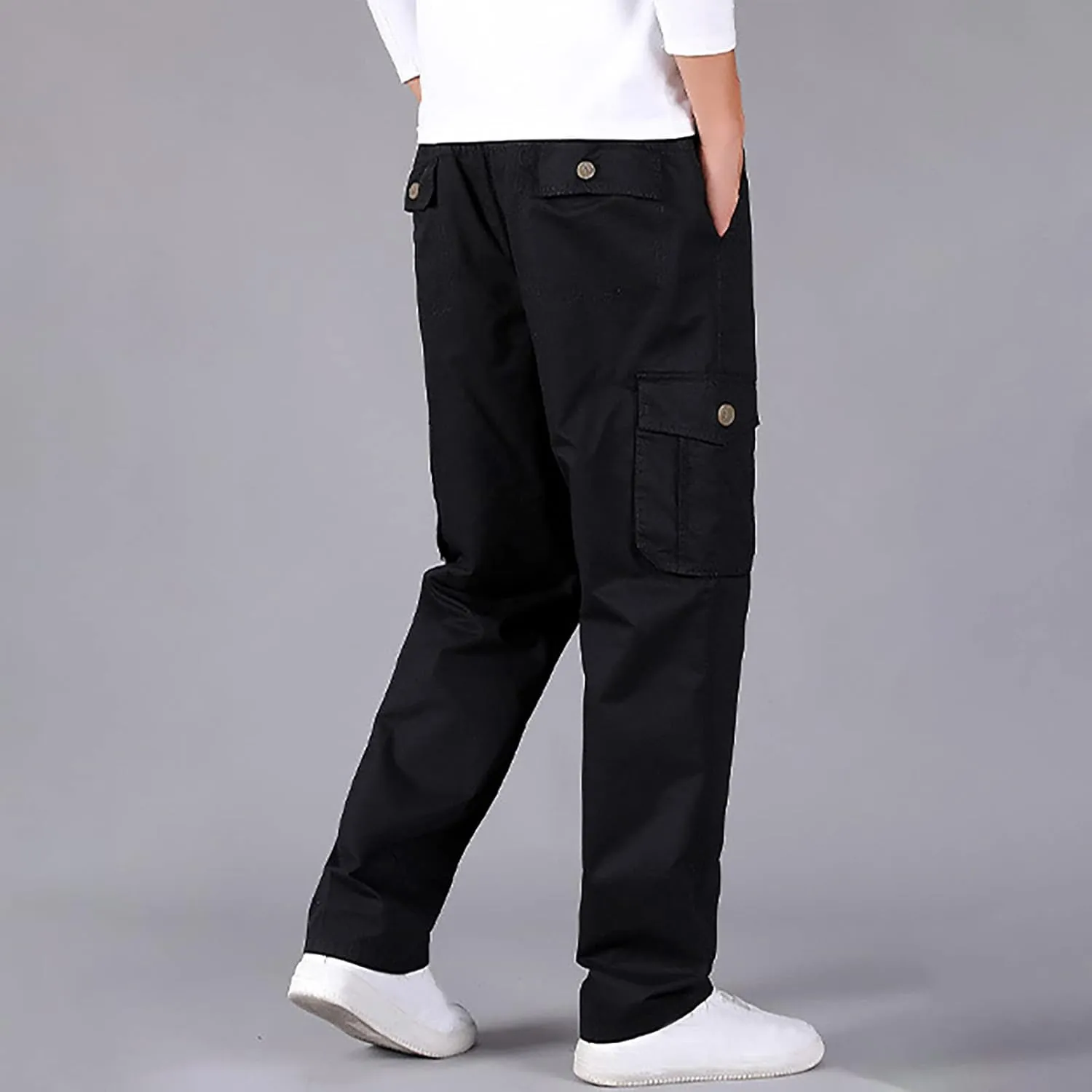 Muscularfit Plus Size Cargo Pants for Men Fashion Outdoor Cotton Multi Pockets Solid Straight Trouser Causal Loose Sweatpants