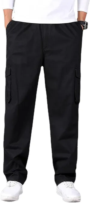 Muscularfit Plus Size Cargo Pants for Men Fashion Outdoor Cotton Multi Pockets Solid Straight Trouser Causal Loose Sweatpants