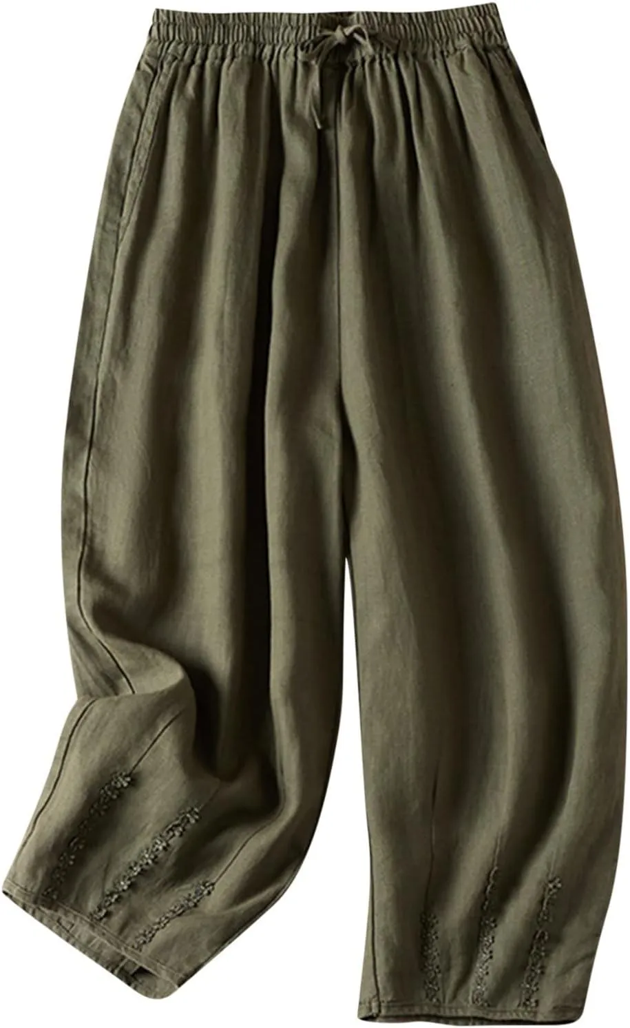NATHGAM Womens Linen Pants Flowy Summer High Waisted Wide Leg Pant with Pockets Lounge Trousers Casual Palazzo Harem Pants