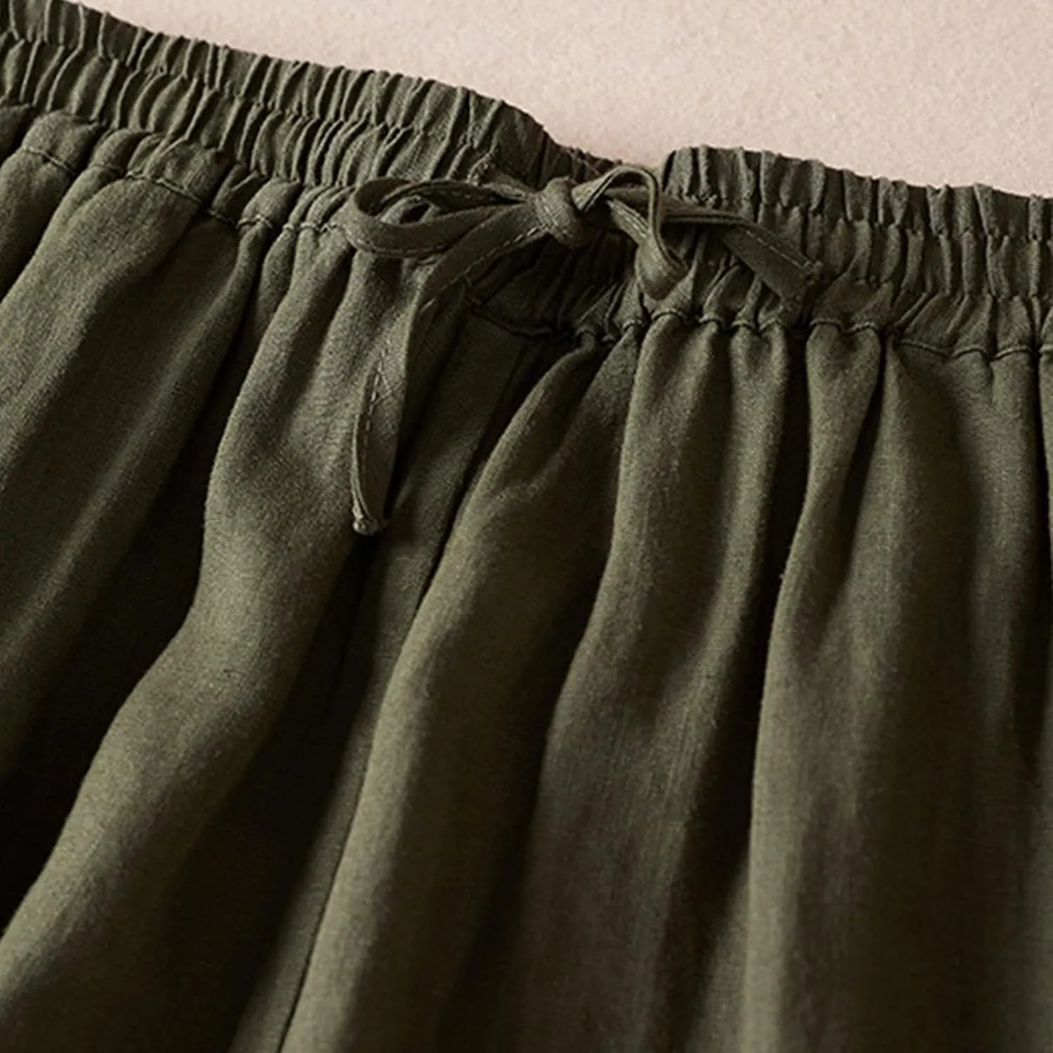NATHGAM Womens Linen Pants Flowy Summer High Waisted Wide Leg Pant with Pockets Lounge Trousers Casual Palazzo Harem Pants