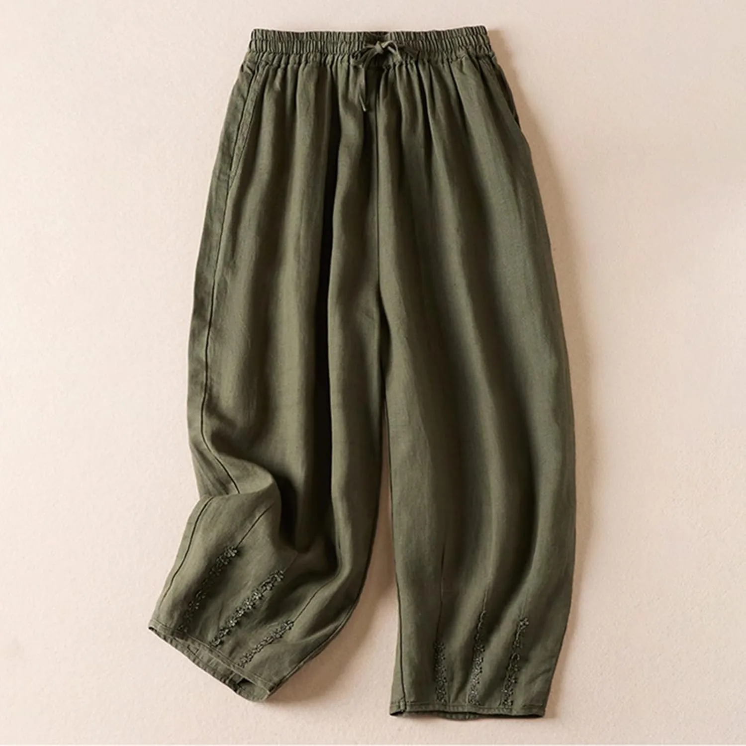 NATHGAM Womens Linen Pants Flowy Summer High Waisted Wide Leg Pant with Pockets Lounge Trousers Casual Palazzo Harem Pants