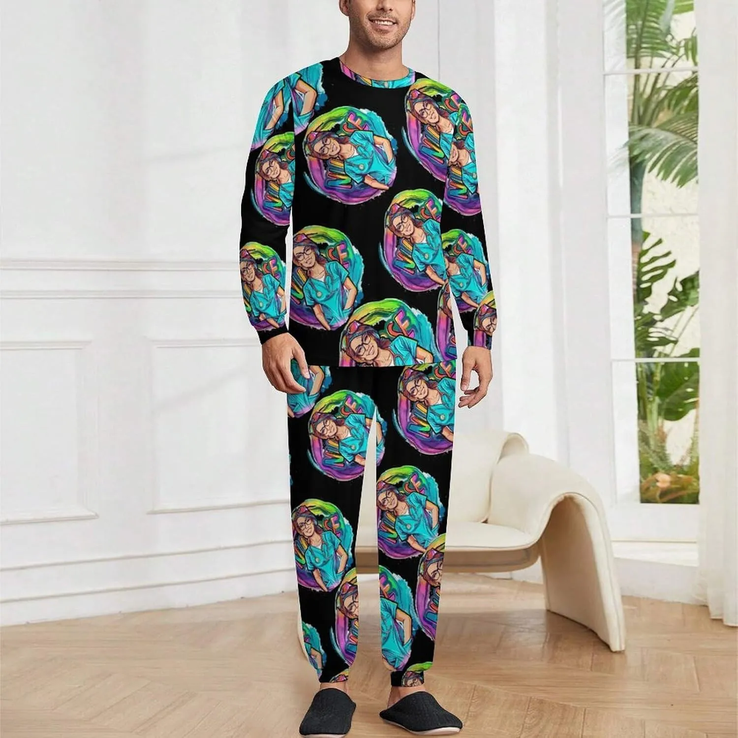 Nurse Day Tie Dye Men's Pajama Set Casual Sleepwear Pjs Set Crewneck Shirts And Bottoms Comfy Loungewear
