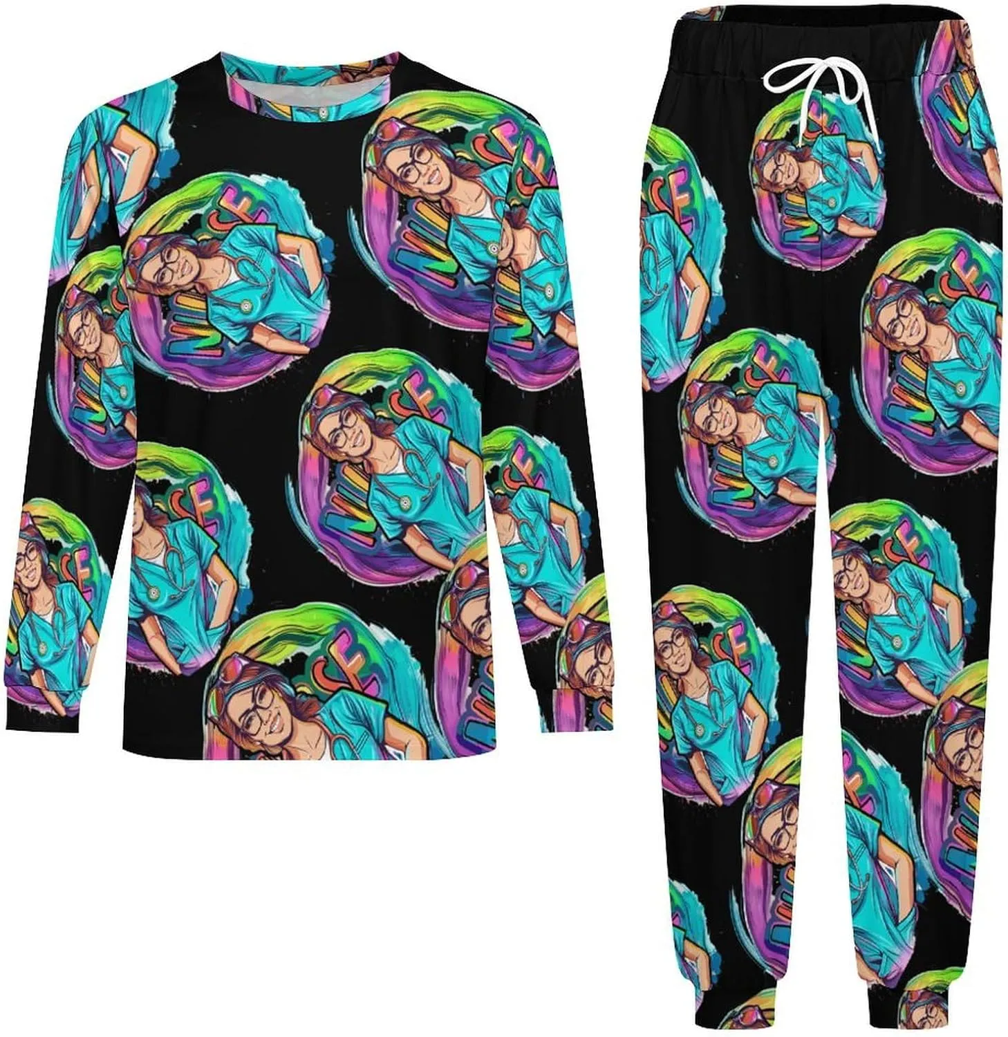 Nurse Day Tie Dye Men's Pajama Set Casual Sleepwear Pjs Set Crewneck Shirts And Bottoms Comfy Loungewear