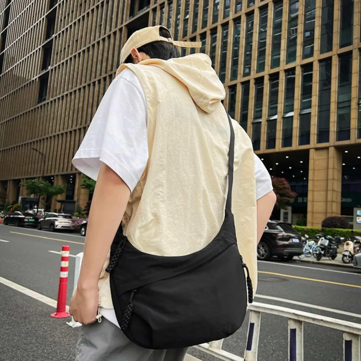 Nylon Crescent Crossbody Bag - Adjustable Hobo Shoulder Bag for Women