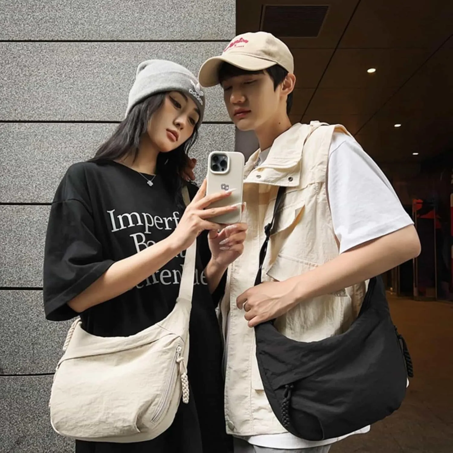 Nylon Crescent Crossbody Bag - Adjustable Hobo Shoulder Bag for Women