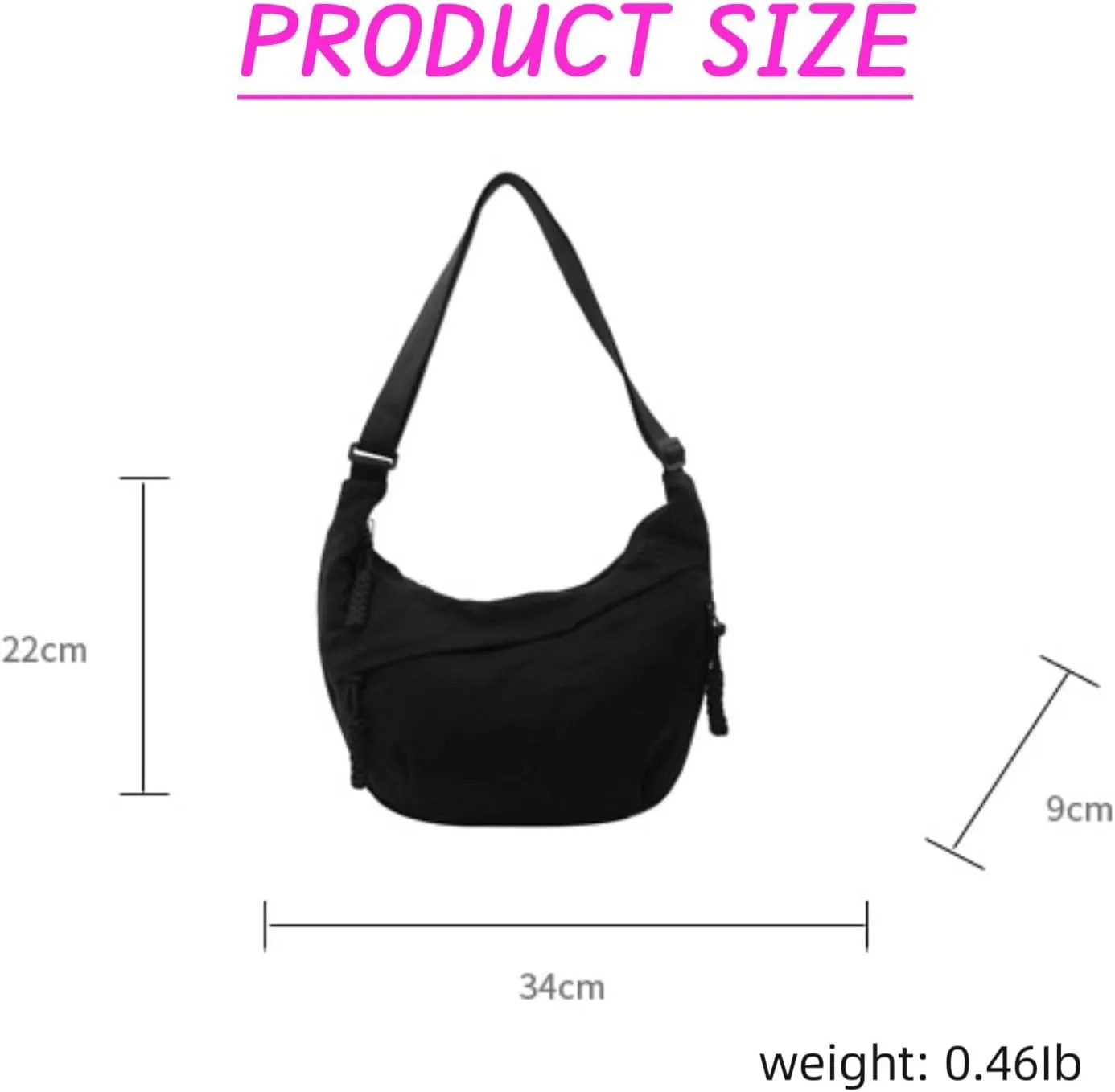 Nylon Crescent Crossbody Bag - Adjustable Hobo Shoulder Bag for Women