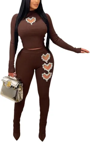 OLUOLIN Womens 2 Piece Outfits Ribbed Knit Casual Sweatsuits Jogging Suits Crop Tops Legging Pants Sets Acitve Tracksuit