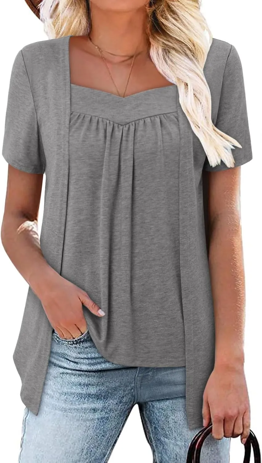 ONLYSHE Womens Shirts Cute Summer Lightweight Tunic Flowy Tops Short Sleeve Blouse Dressy Casual
