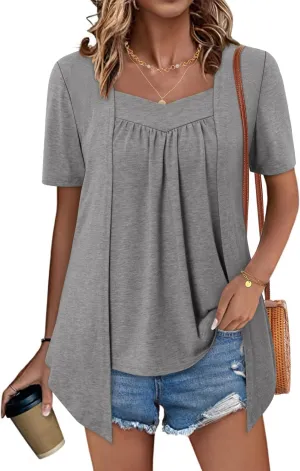 ONLYSHE Womens Shirts Cute Summer Lightweight Tunic Flowy Tops Short Sleeve Blouse Dressy Casual