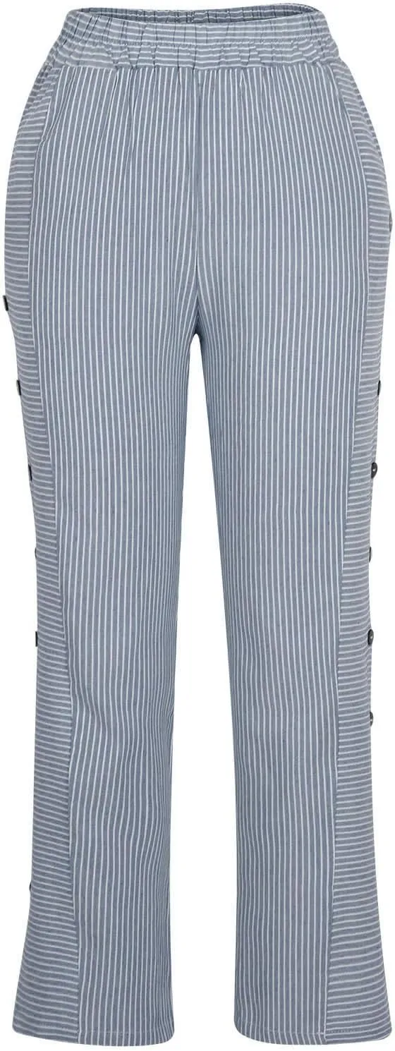 Oplxuo Cotton Linen Pants for Women Button Side Plus Size Striped Summer Gauze Pants Casual Elastic Waist Comfy Trousers
