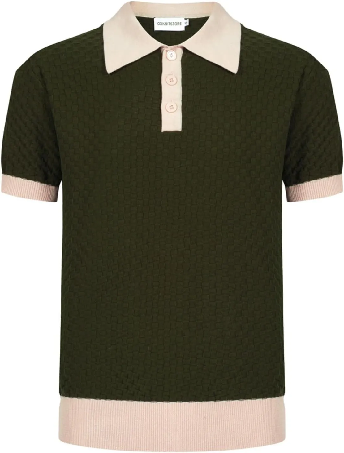 OXKNIT Men's Short Sleeve Vintage Polo Shirt Textured Casual Knit Retro Dark Green Golf Polo Shirts