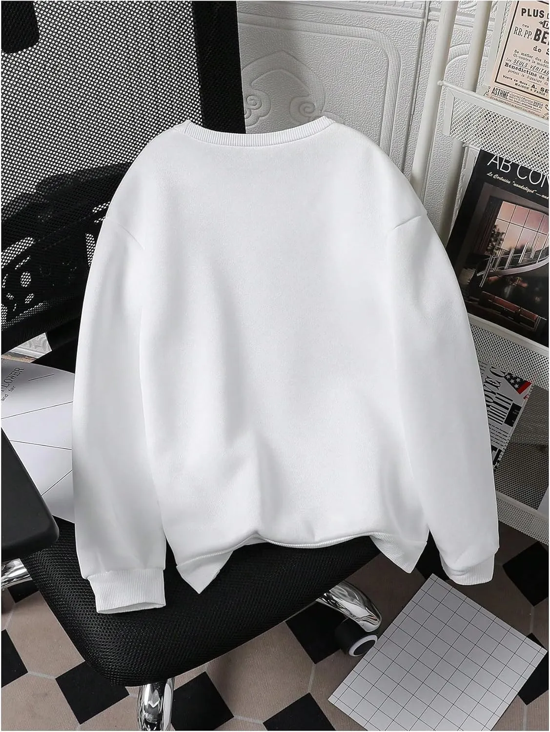 OYOANGLE Girl's Cute Bow Print Long Sleeve Crewneck Fleece Sweatshirts Y2K Drop Shoulder Pullover Tops