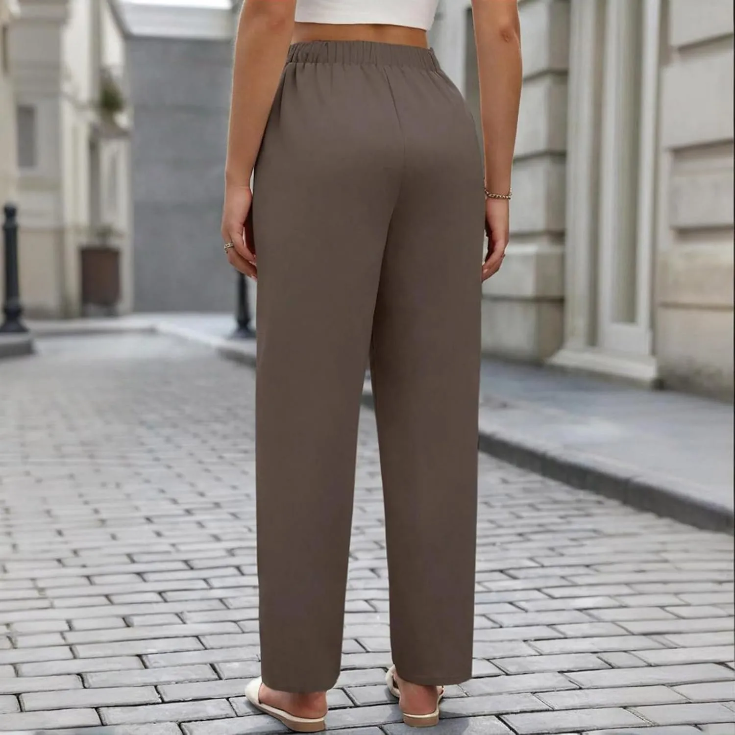 Pants for Womens Stretch High Waisted Pockets Solid Color Trousers Casual Straight Leg Loose Comfy Full Length Pant