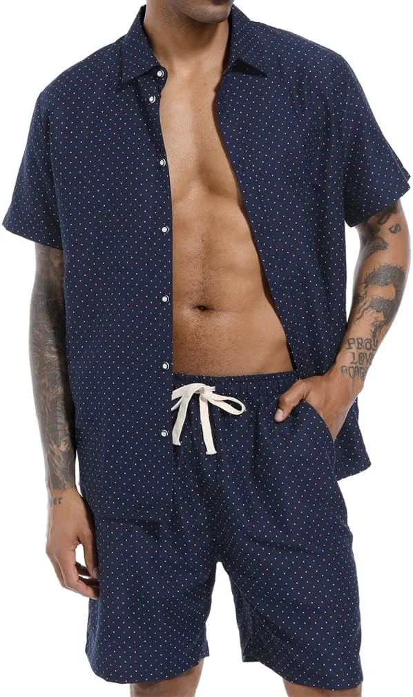 PASOK Men's Floral 2 Piece Tracksuit Casual Button Down Short Sleeve Hawaiian Shirt and Shorts Suit