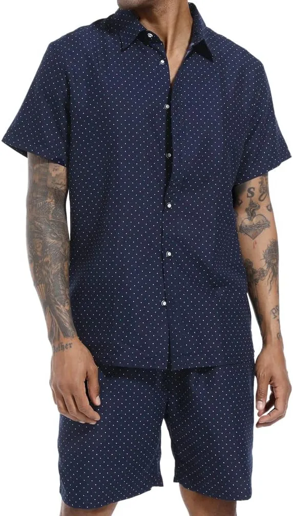 PASOK Men's Floral 2 Piece Tracksuit Casual Button Down Short Sleeve Hawaiian Shirt and Shorts Suit