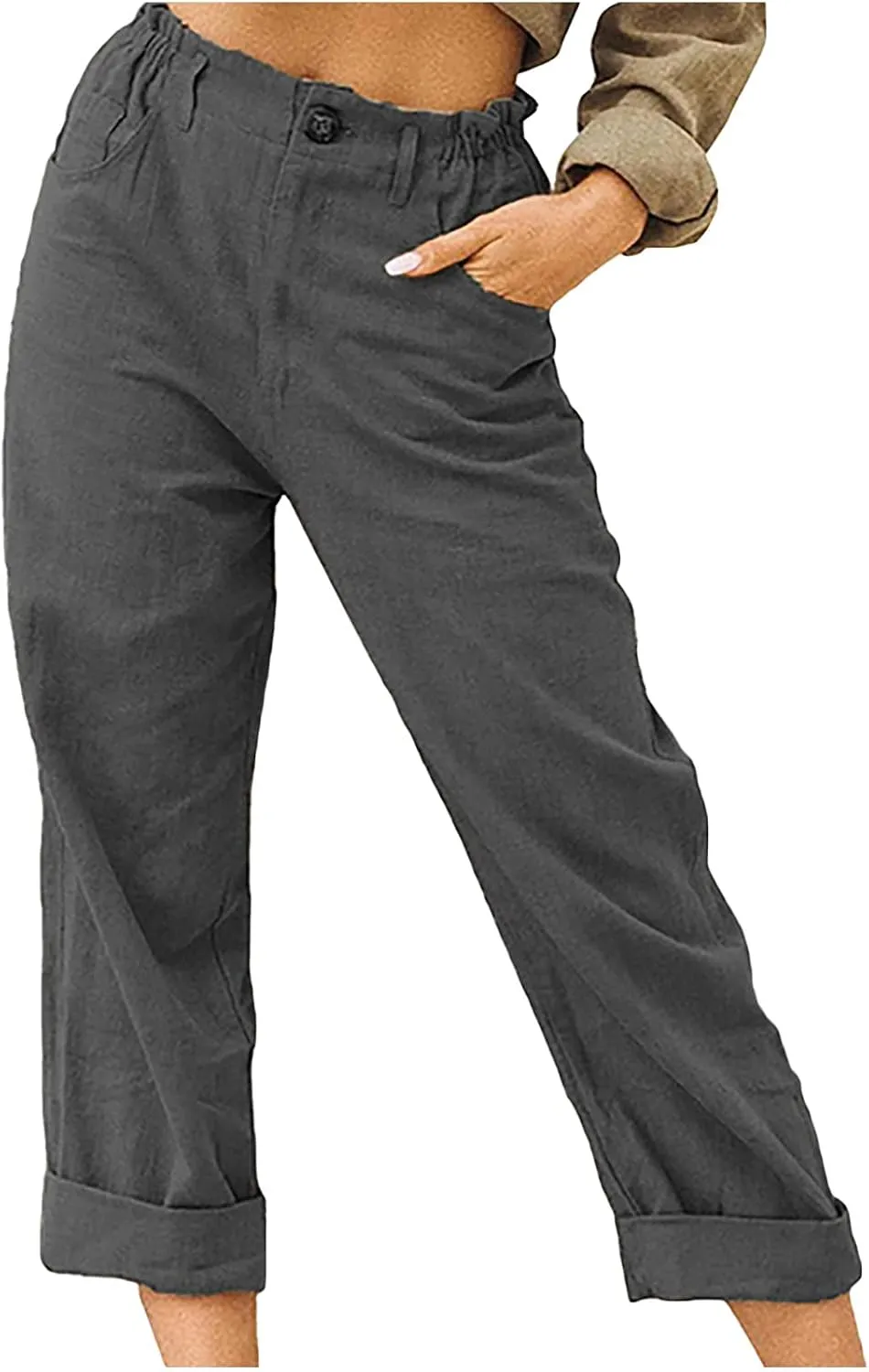 Peasant Pants for Women Summer Beach Cotton Linen Capris 3/4 Sweatpants Yoga Pant Elastic Waist Cropped Lounge Slacks