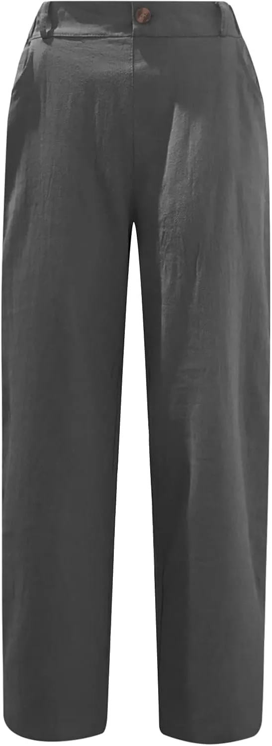 Peasant Pants for Women Summer Beach Cotton Linen Capris 3/4 Sweatpants Yoga Pant Elastic Waist Cropped Lounge Slacks