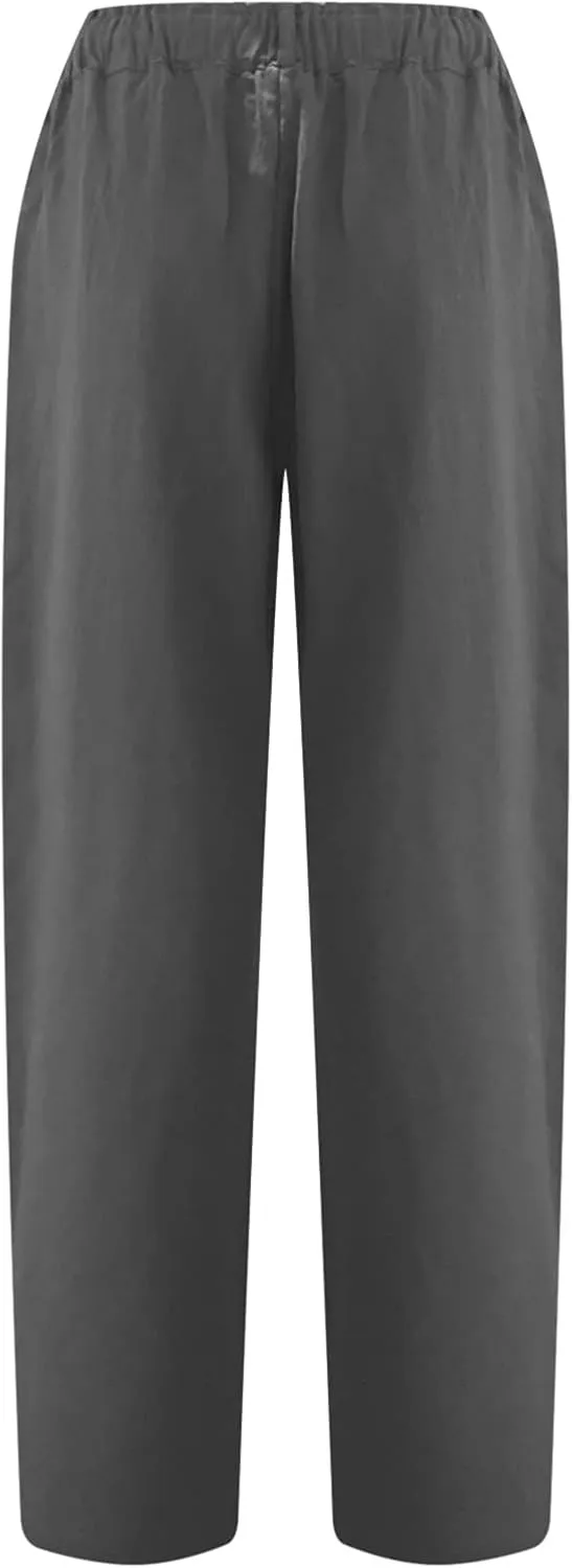 Peasant Pants for Women Summer Beach Cotton Linen Capris 3/4 Sweatpants Yoga Pant Elastic Waist Cropped Lounge Slacks