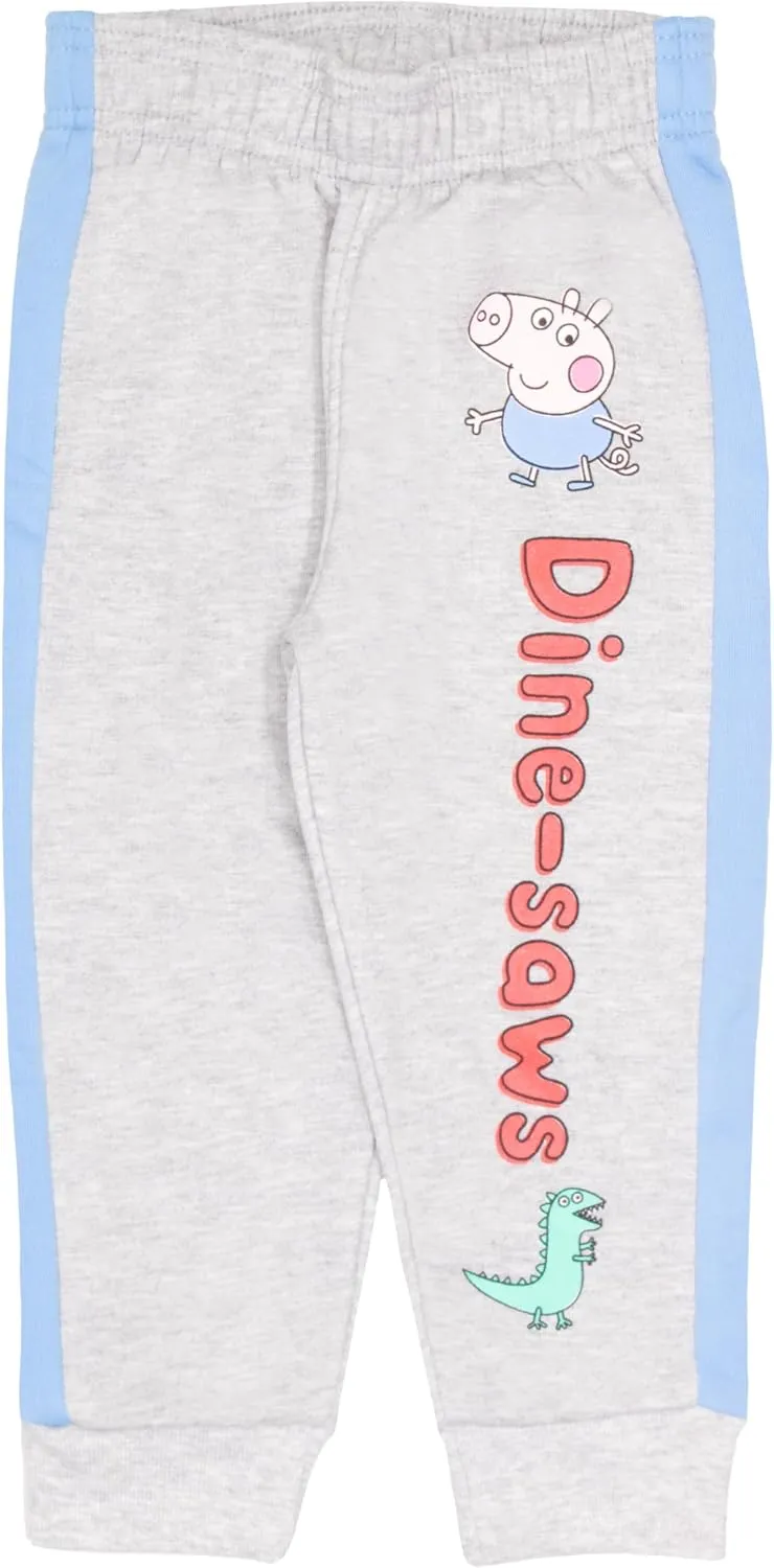 Peppa Pig George Pig Boy's 2 Piece Fleece Set - Dine-saws!! Zip Up Hoodie and Joggers Bundle for Kids and Toddlers