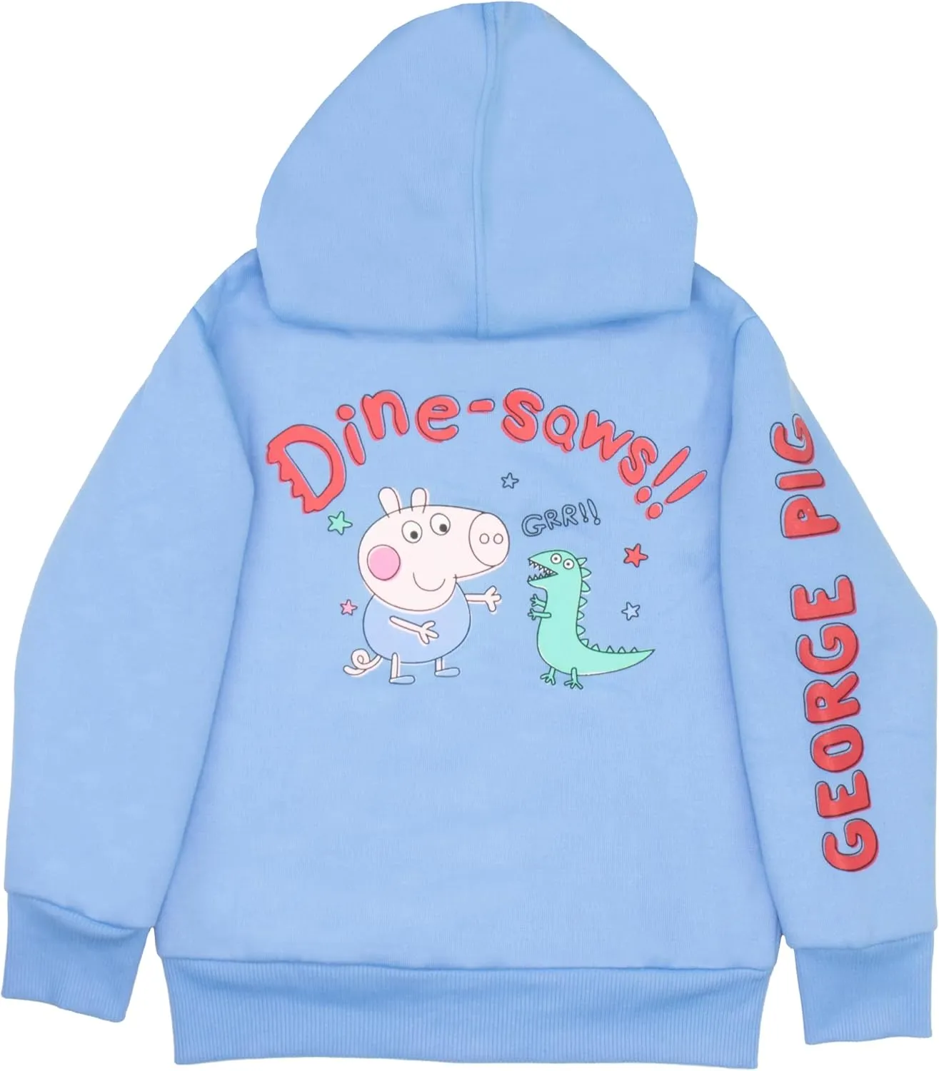 Peppa Pig George Pig Boy's 2 Piece Fleece Set - Dine-saws!! Zip Up Hoodie and Joggers Bundle for Kids and Toddlers