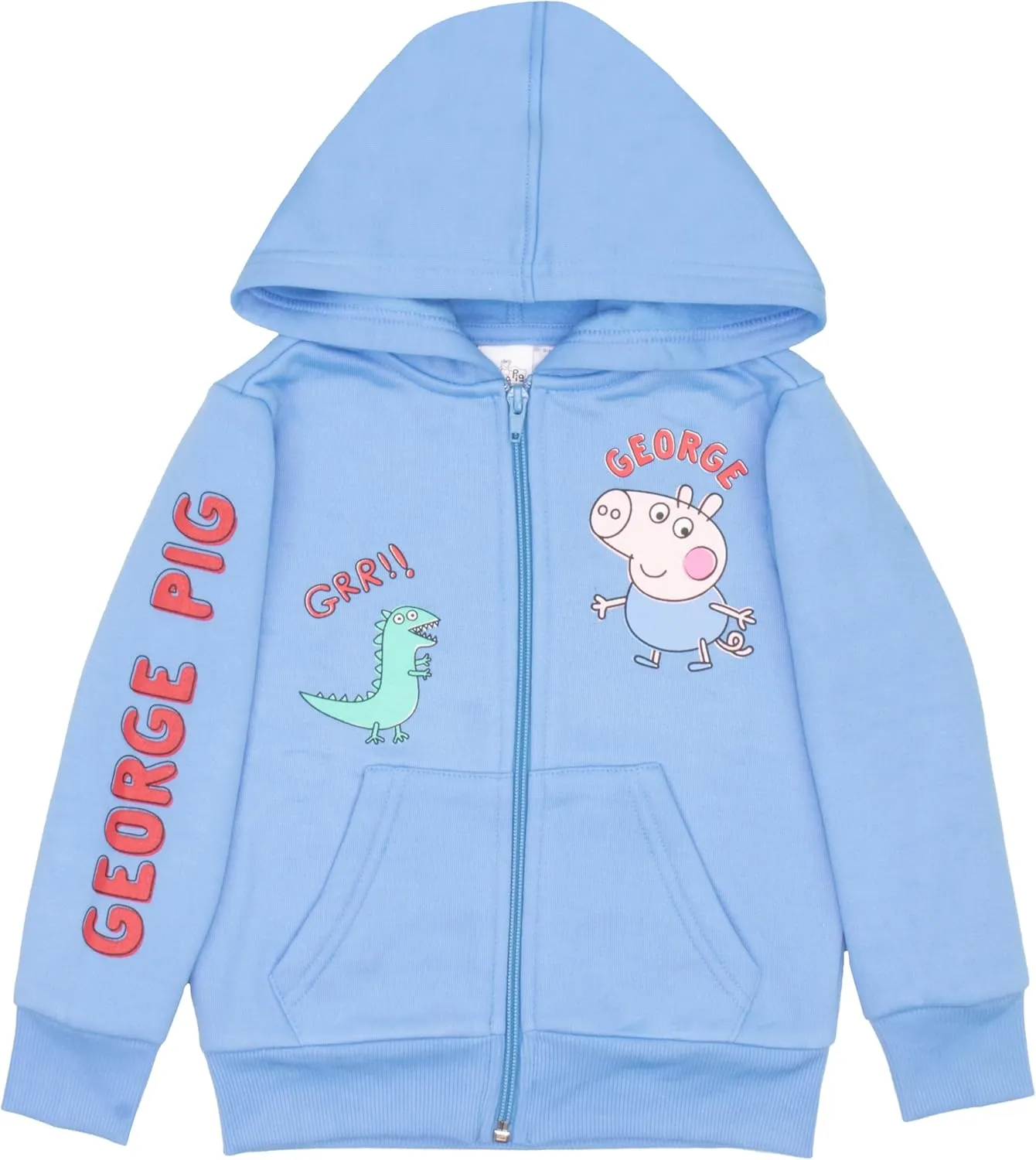 Peppa Pig George Pig Boy's 2 Piece Fleece Set - Dine-saws!! Zip Up Hoodie and Joggers Bundle for Kids and Toddlers