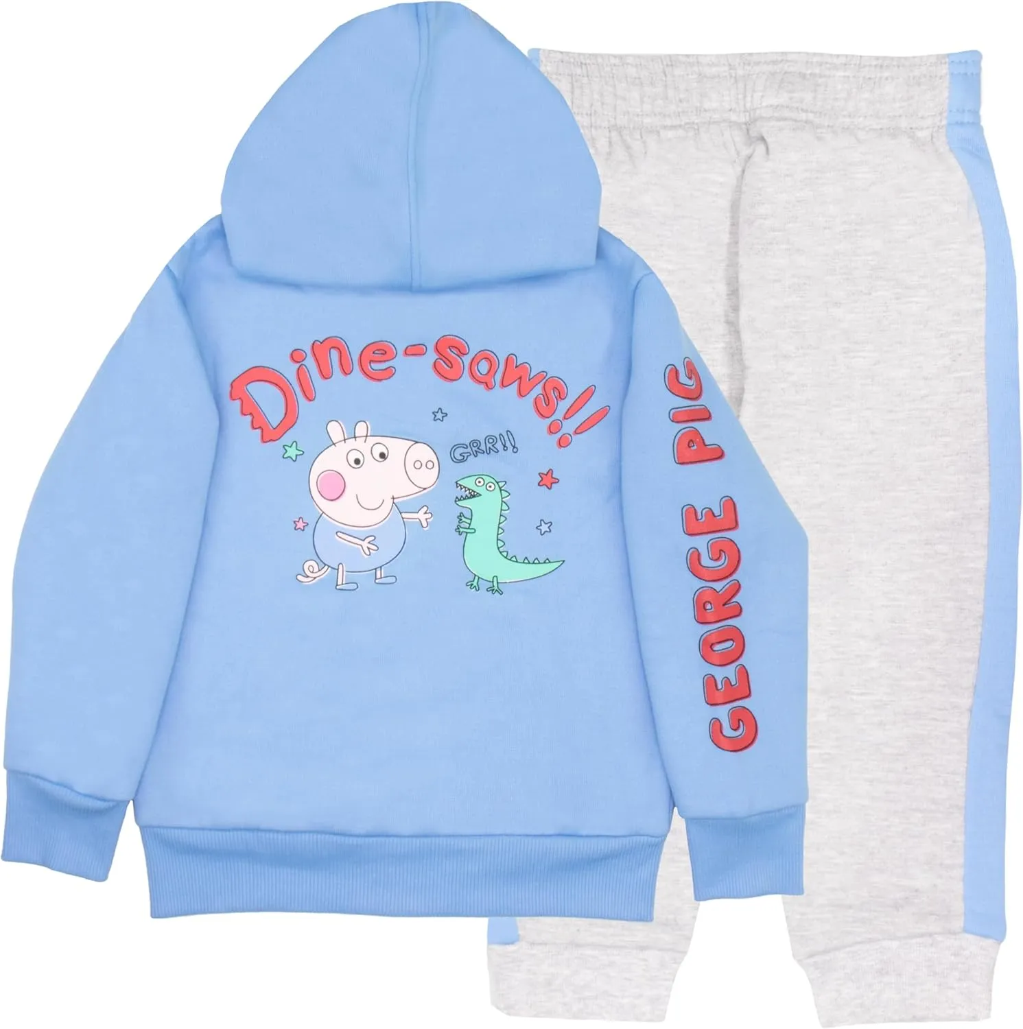 Peppa Pig George Pig Boy's 2 Piece Fleece Set - Dine-saws!! Zip Up Hoodie and Joggers Bundle for Kids and Toddlers