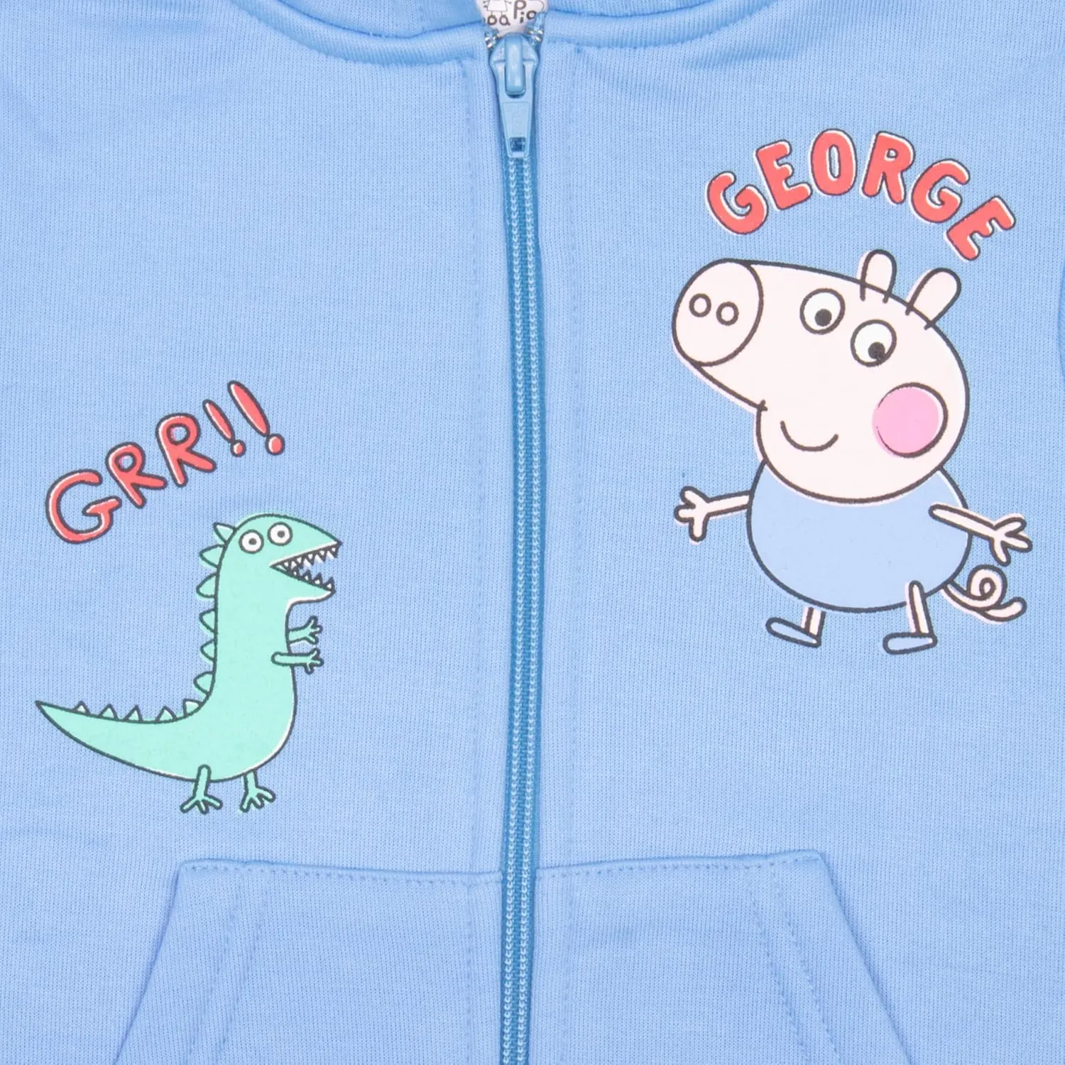 Peppa Pig George Pig Boy's 2 Piece Fleece Set - Dine-saws!! Zip Up Hoodie and Joggers Bundle for Kids and Toddlers