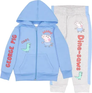 Peppa Pig George Pig Boy's 2 Piece Fleece Set - Dine-saws!! Zip Up Hoodie and Joggers Bundle for Kids and Toddlers