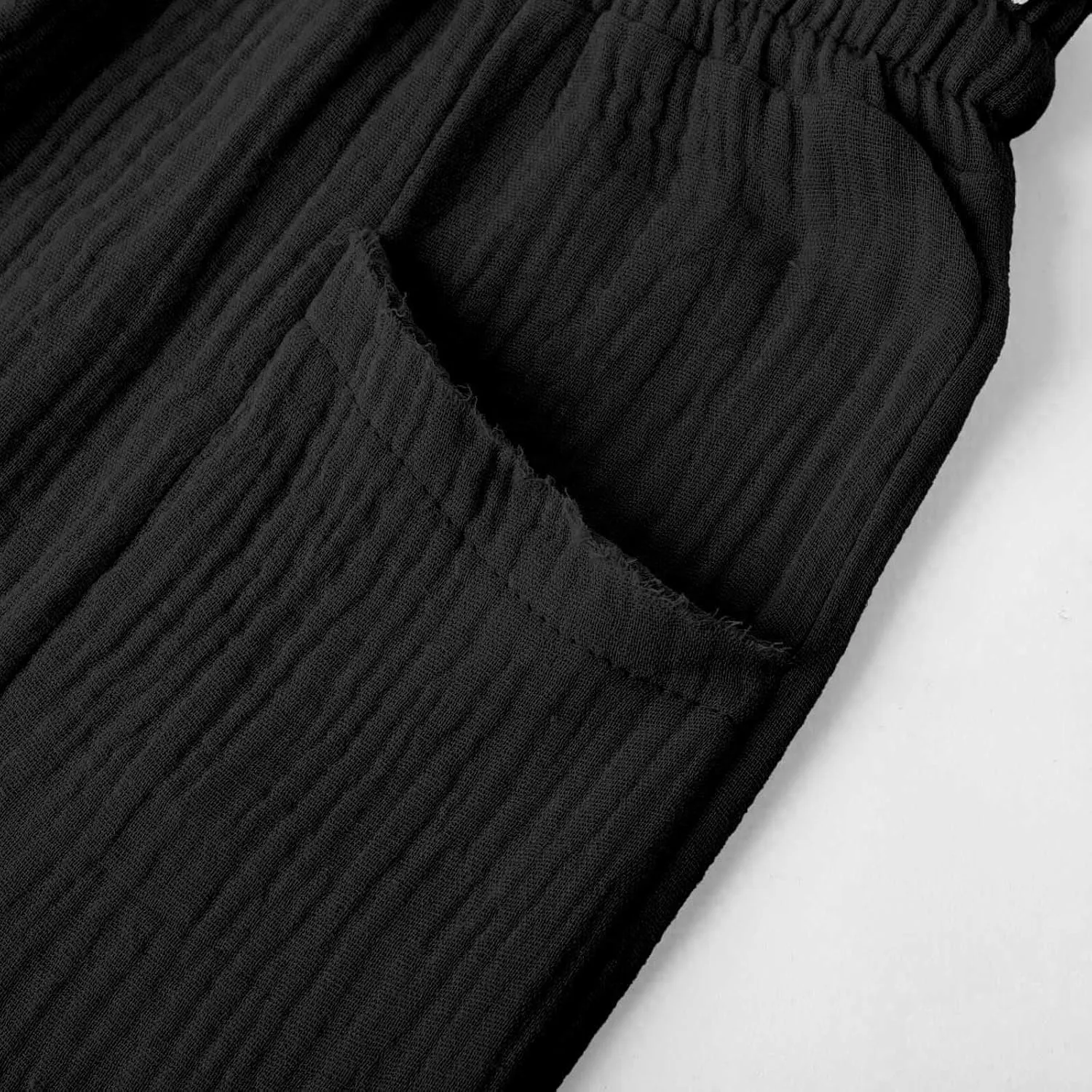 Petite Linen Pants for Women 2025 Elastic Waist Wide Leg Capri Pants Summer Drawstring Baggy Beach Capris Shorts