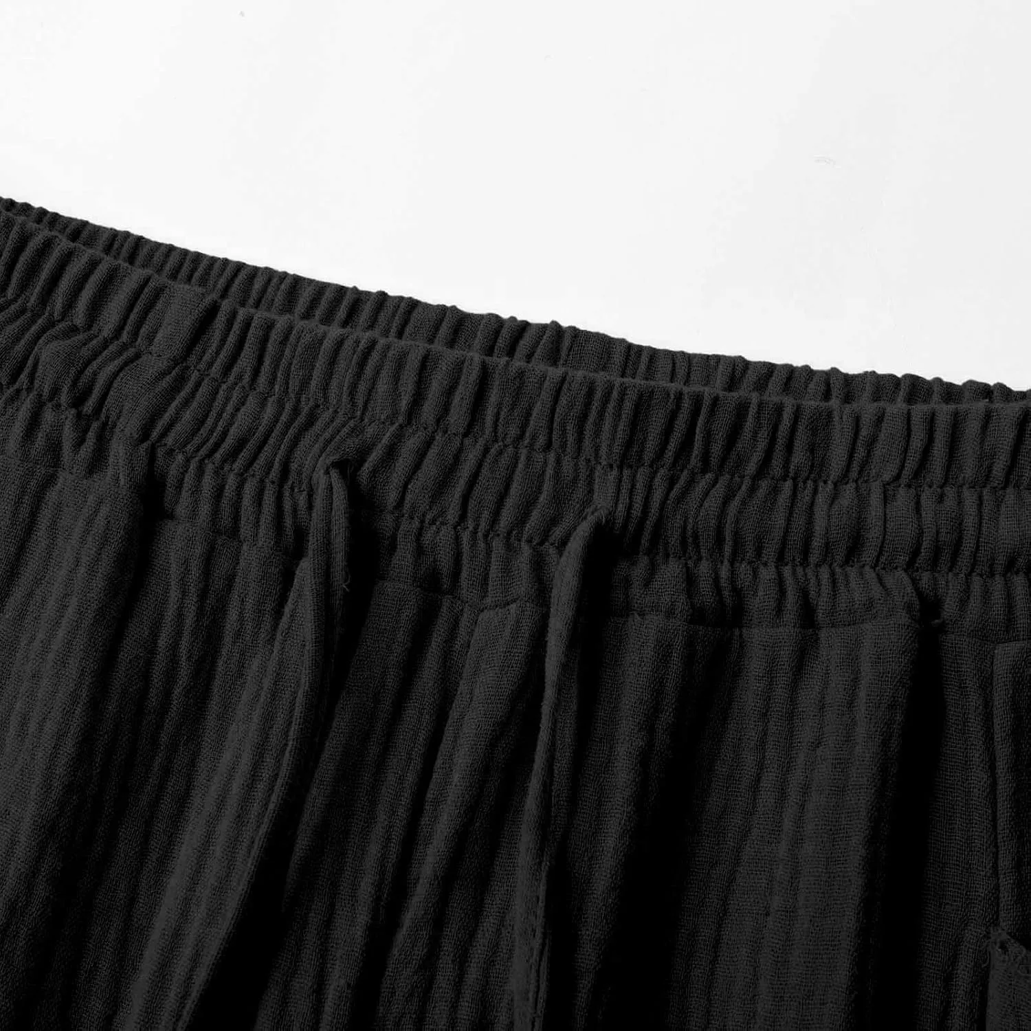 Petite Linen Pants for Women 2025 Elastic Waist Wide Leg Capri Pants Summer Drawstring Baggy Beach Capris Shorts