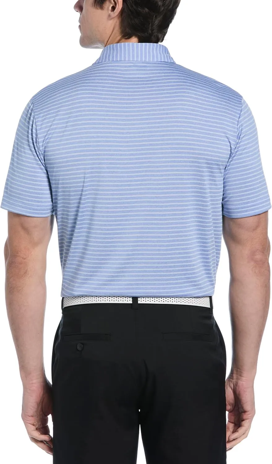 PGA TOUR Men's Heather Feeder Stripe Short Sleeve Golf Polo Shirt, Moisture-Wicking, Sun Protection, Stretch Shoulder Seams
