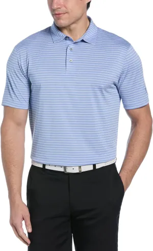 PGA TOUR Men's Heather Feeder Stripe Short Sleeve Golf Polo Shirt, Moisture-Wicking, Sun Protection, Stretch Shoulder Seams