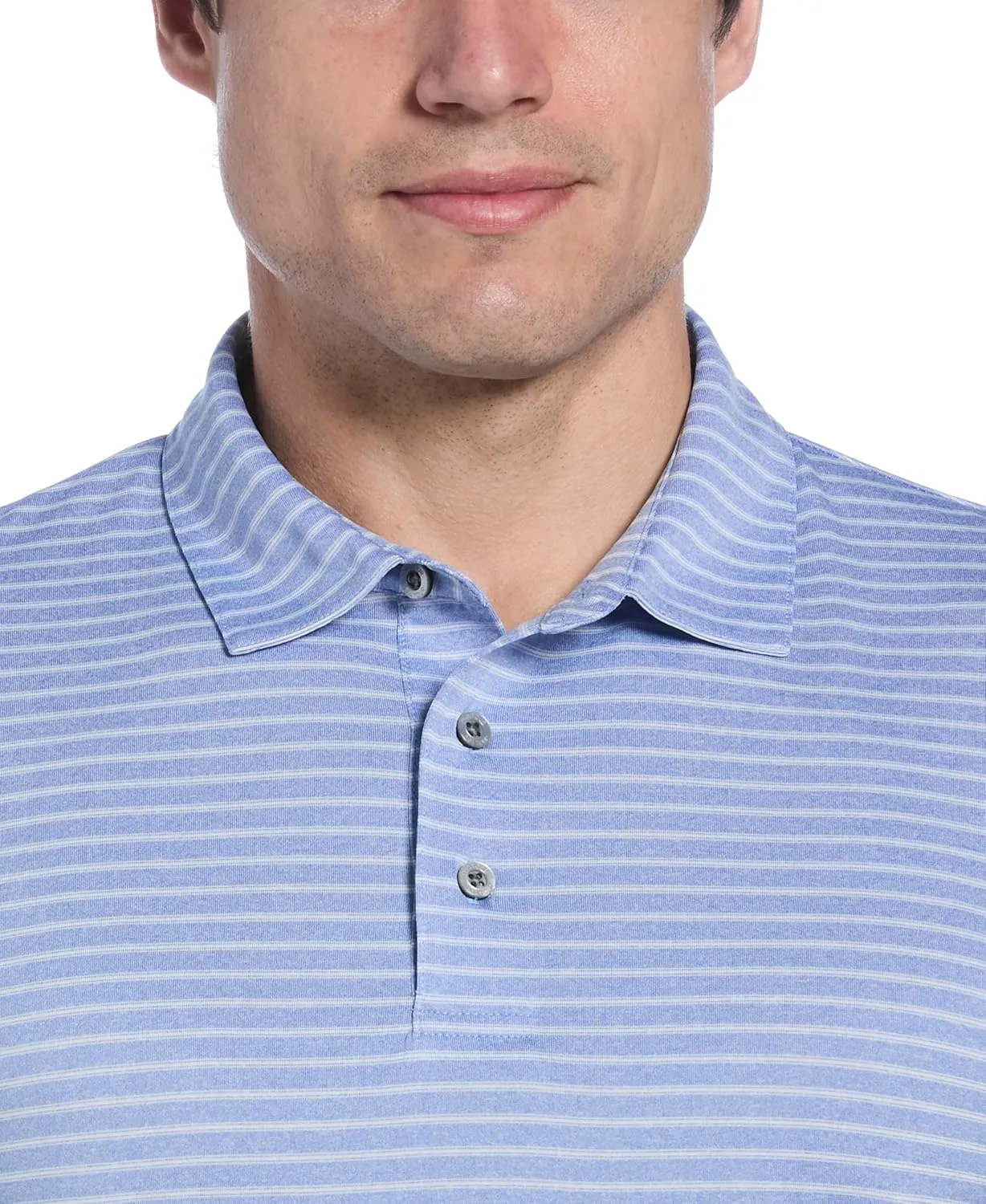 PGA TOUR Men's Heather Feeder Stripe Short Sleeve Golf Polo Shirt, Moisture-Wicking, Sun Protection, Stretch Shoulder Seams