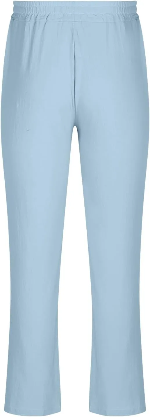 Plus Size Pants for Mens Elastic Waist Casual Pants Solid High Waist Pants Wide Leg Trousers Lightweight Loose Pant