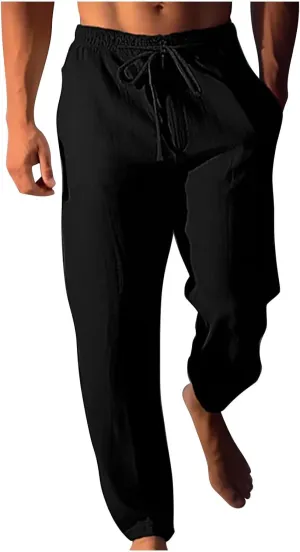 Plus Size Pants for Mens Elastic Waist Casual Pants Solid High Waist Pants Wide Leg Trousers Lightweight Loose Pant