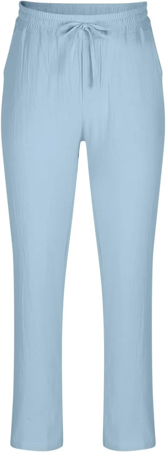 Plus Size Pants for Mens Elastic Waist Casual Pants Solid High Waist Pants Wide Leg Trousers Lightweight Loose Pant